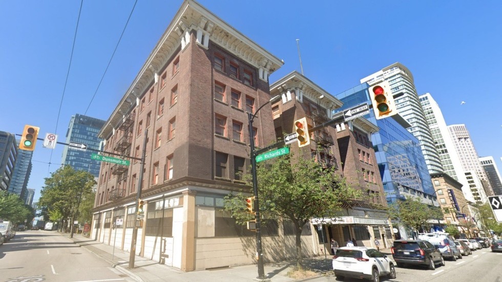 500 Dunsmuir Street in Vancouver, formerly known as the Dunsmuir Hotel, in July 2024.