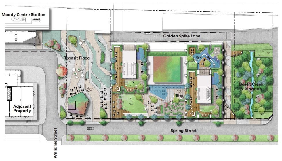 60 Williams Street and 3006-3020 Spring Street adjacent to Moody Centre Station.