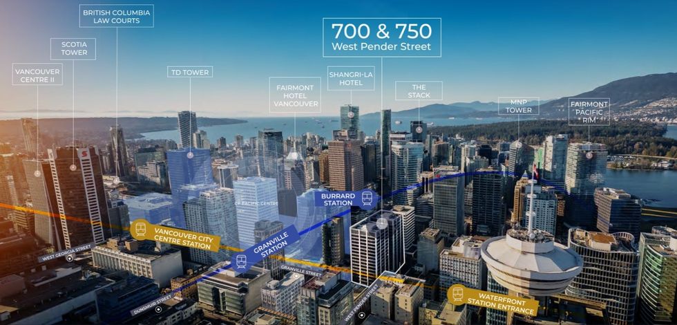 700 and 750 West Pender Street in downtown Vancouver and its surrounding context.