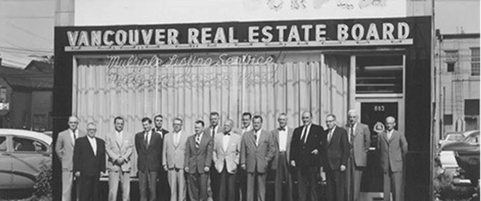 A black-and-white photo of the Vancouver Real Estate Board in 1948.
