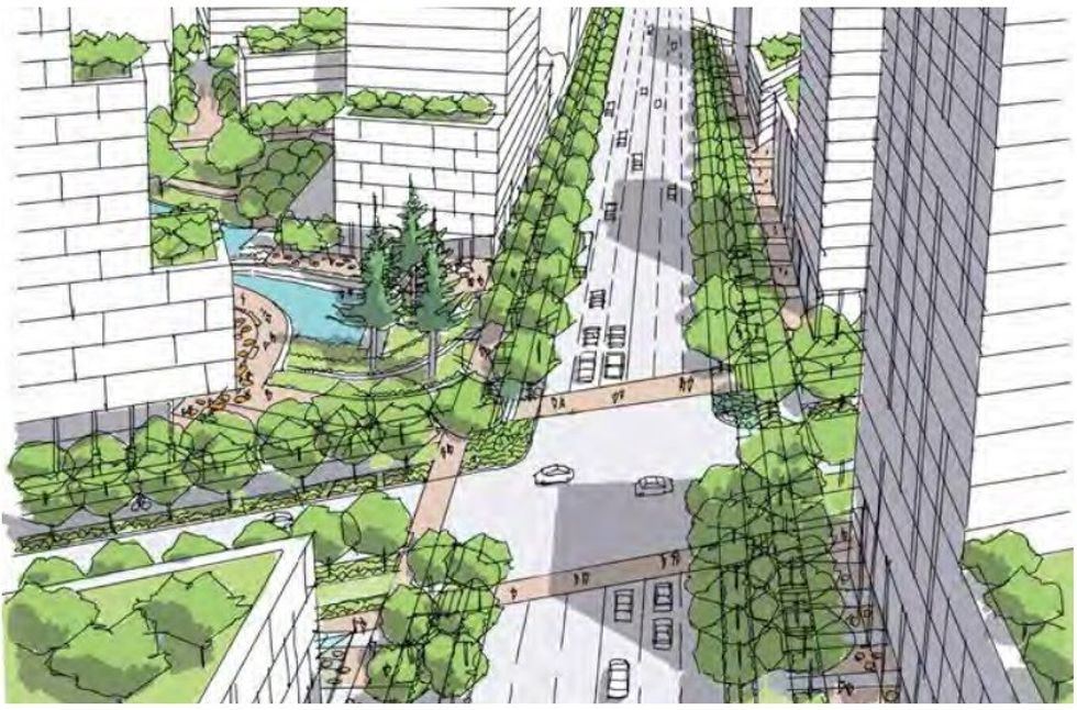 A concept sketch of the Kingsway-Royal Oak Avenue intersection.