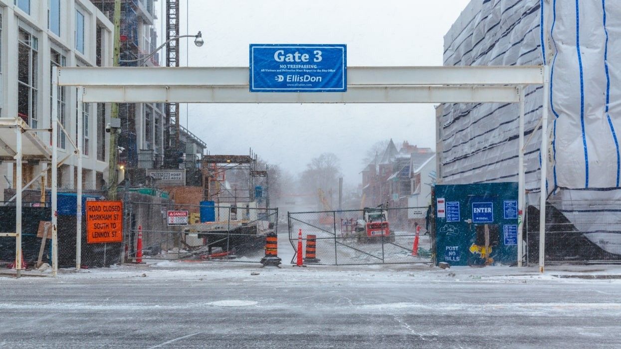 A construction site in Toronto in the winter.