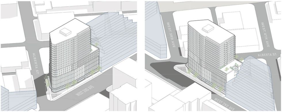 A drawing of the revised proposal for 360 W 2nd Avenue in Vancouver.