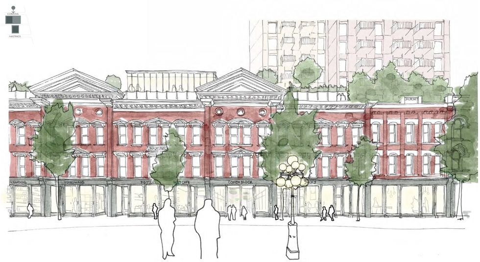A ground-level rendering of Cohen Block (8-36 W Cordova).