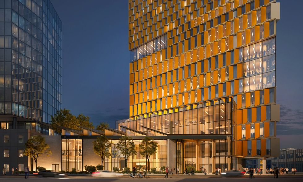 A ground-level rendering of the planned UBCO Downtown building.