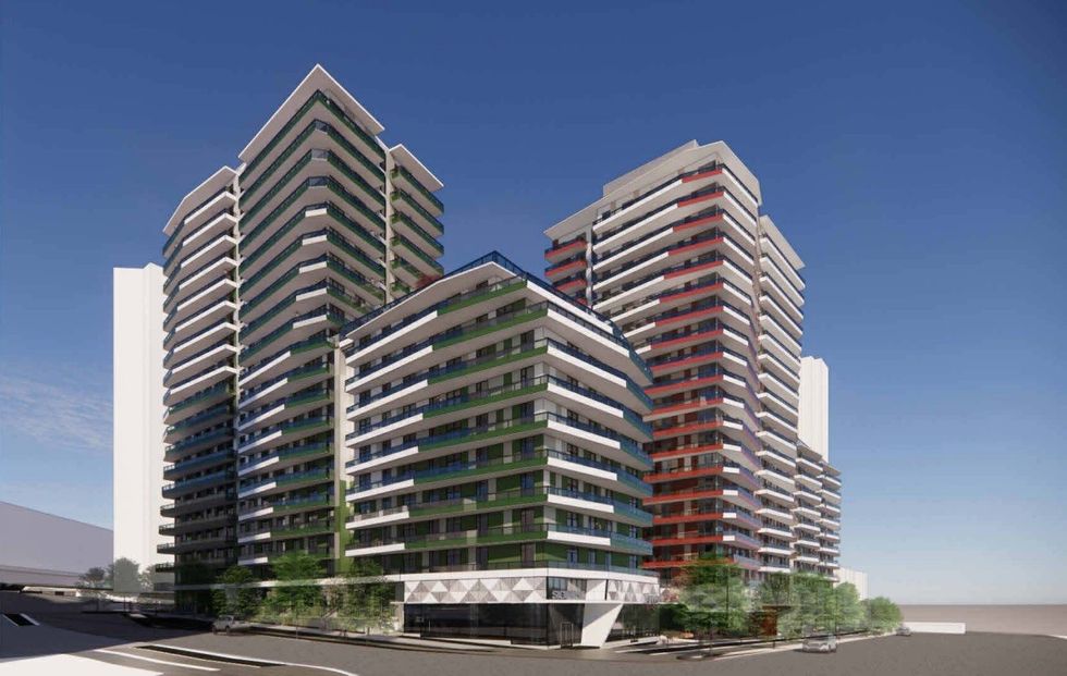 A ground-level view of Phase Two from the corner of Goard Way and Willingdon Avenue.