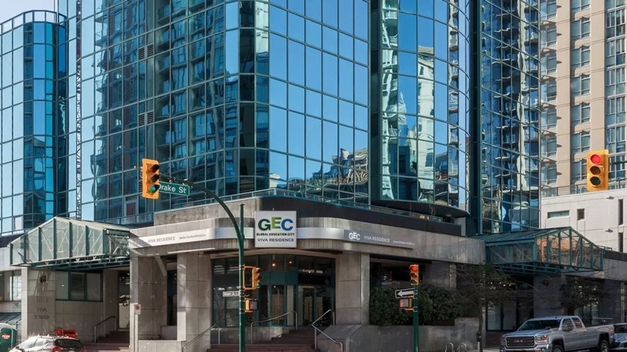 A ground level view of the GEC Viva building in Downtown Vancouver.