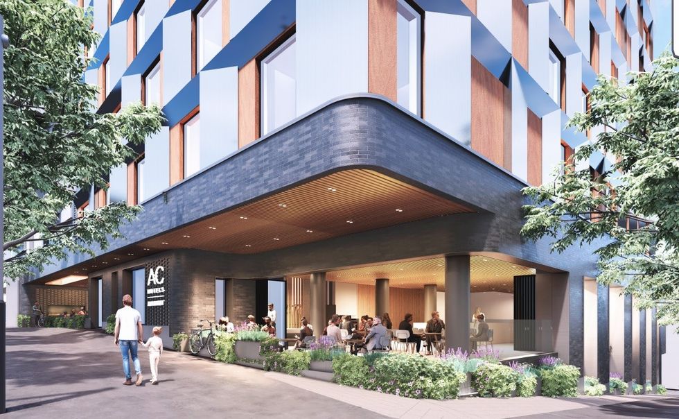 A ground-level view of the hotel proposed for 901 W Broadway.
