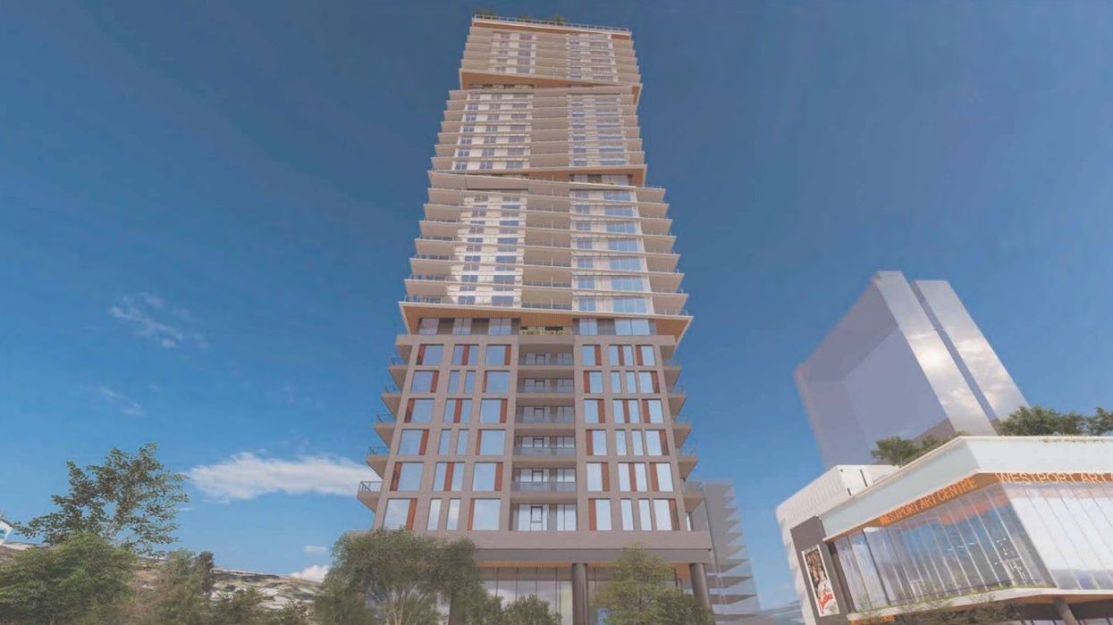 A high-rise tower and arts centre envisioned for Westport Village.