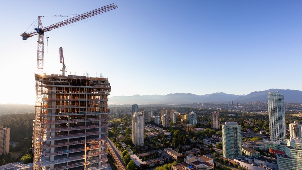 A high-rise tower under construction in Burnaby in 2019.