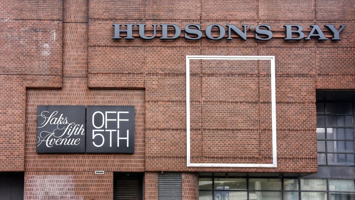 A Hudson's Bay storefront with Saks Fifth Avenue and Saks OFF 5TH signage.