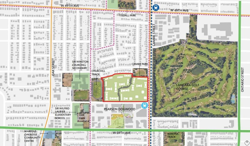 A map of the area immediately surrounding the Langara Gardens site.