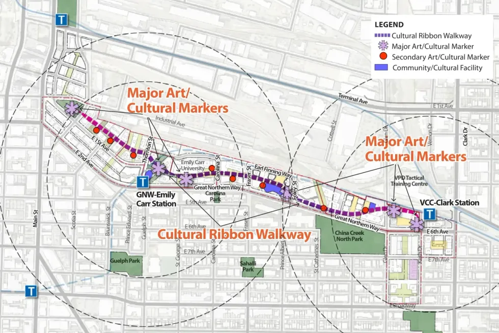 A map of the Creative District and Cultural Ribbon.