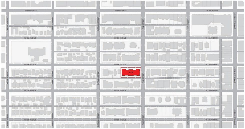 A map showing the 1726 W 11th Avenue site.