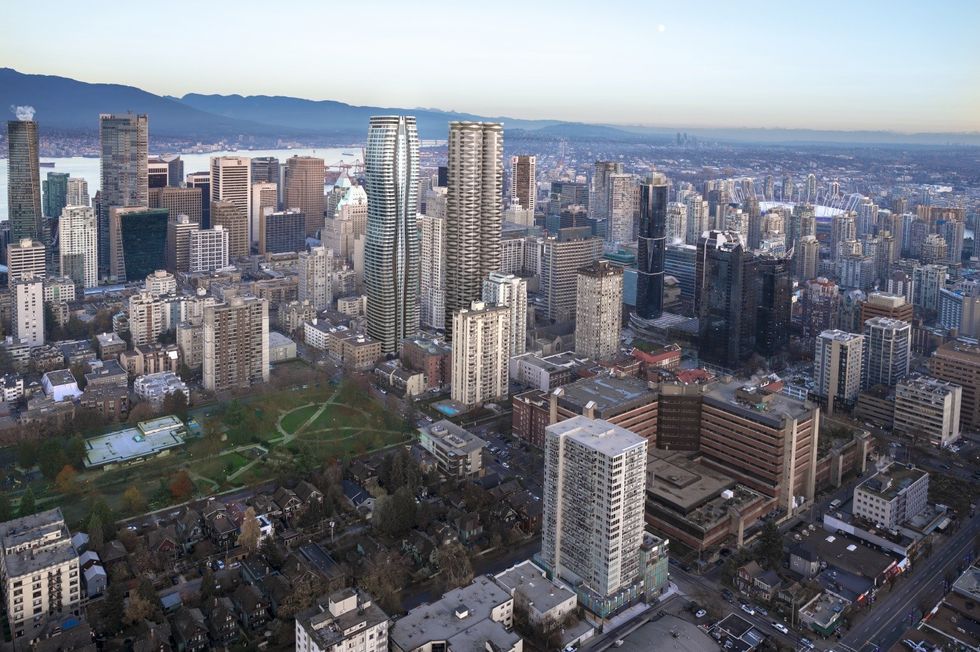 A new rendering of CURV, next to The Butterfly, in Vancouver.