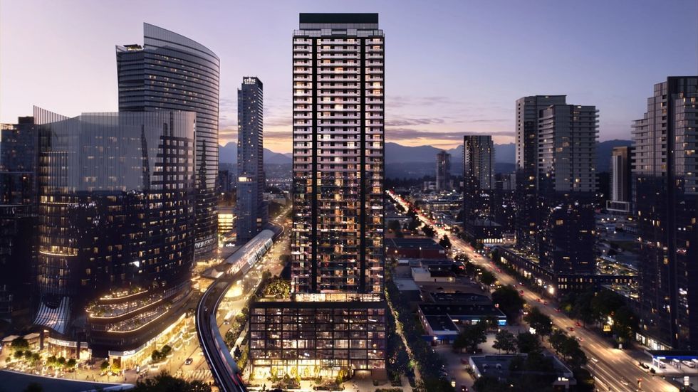 A rendering of 102 + Park, planned for 13525 102 Avenue in Surrey.