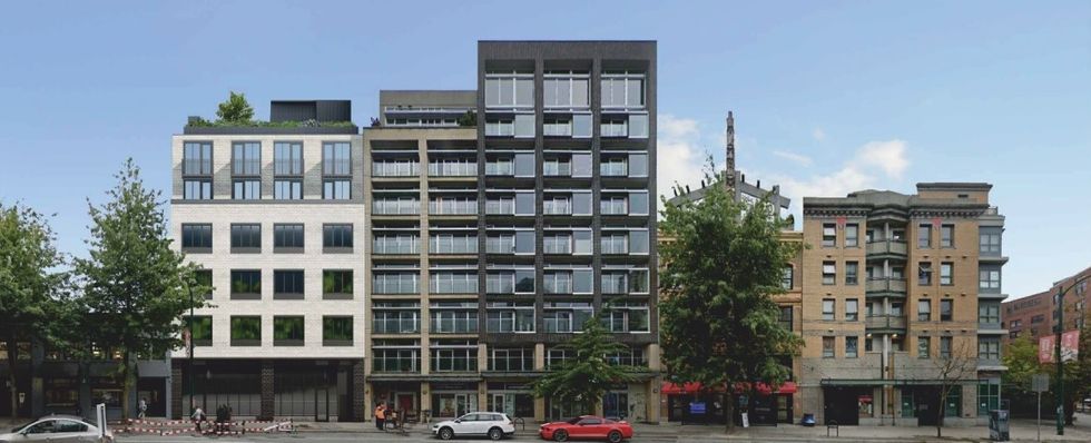A rendering of 41 W Pender Street after proposed changes (left)