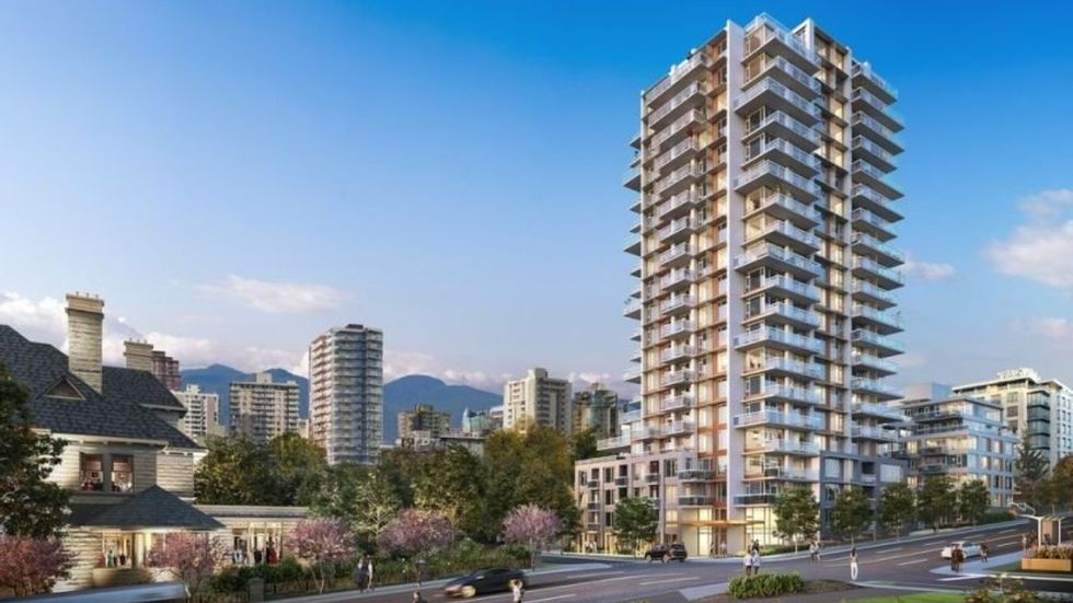 A rendering of the 21-storey Davie & Nicola project that was planned for 1485 Davie Street.