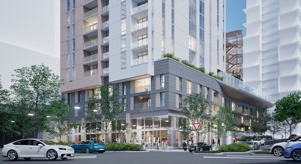 A rendering of the 27-storey social housing tower proposed for 1395 Rolson Street in Vancouver.