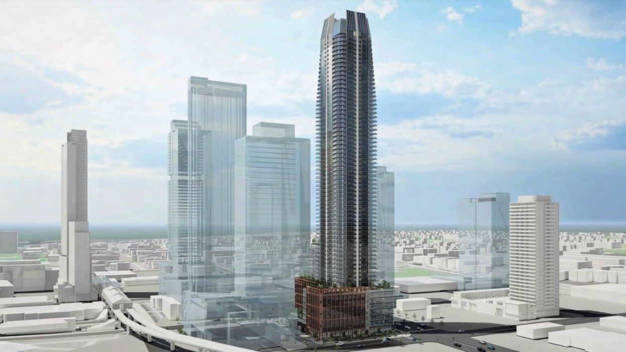 A rendering of the 67-storey tower planned for 10227 King George Boulevard in Surrey.