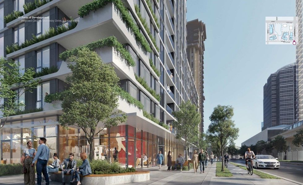 A rendering of the commercial retail space and public space proposed for the Gateway project.