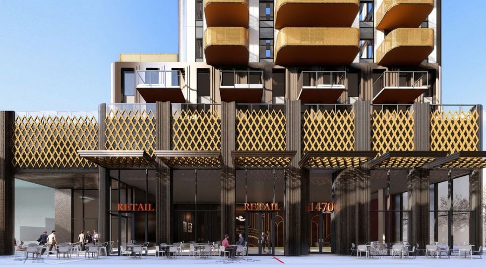 A rendering of the commercial retail space on the ground level.