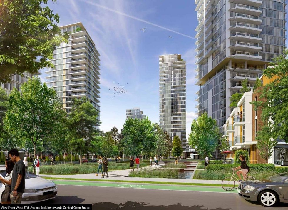 A rendering of the completed buildings.