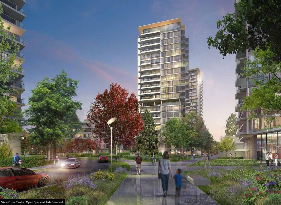 A rendering of the completed buildings.