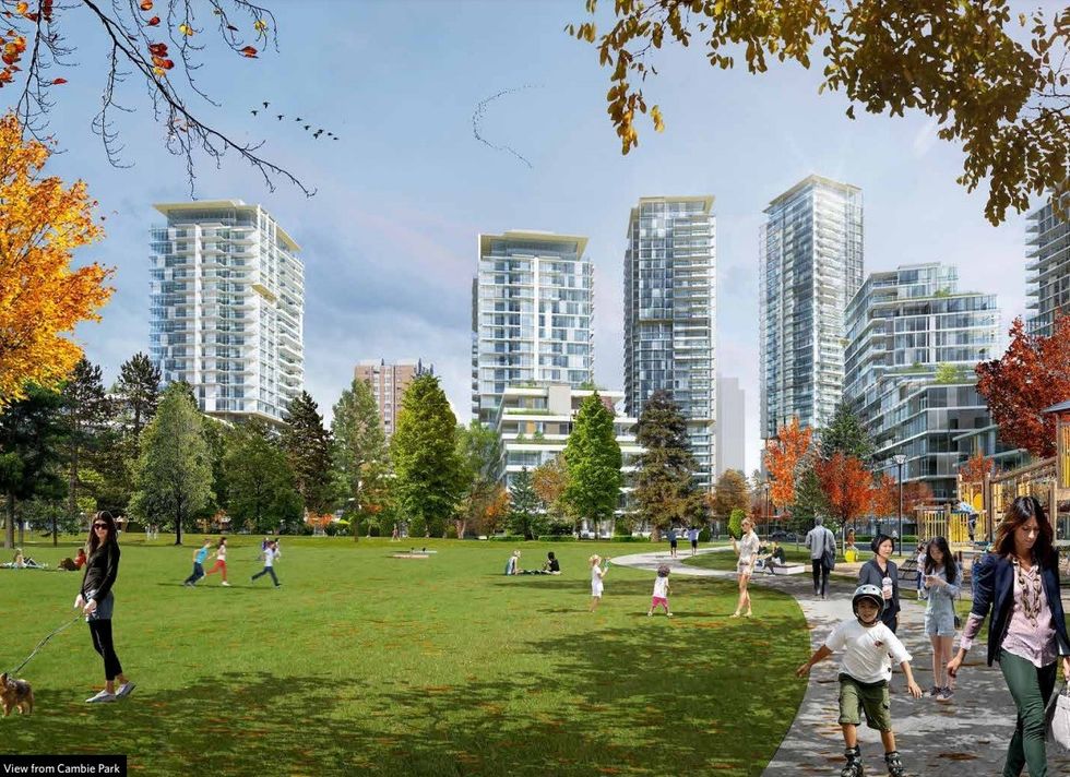 A rendering of the completed buildings.
