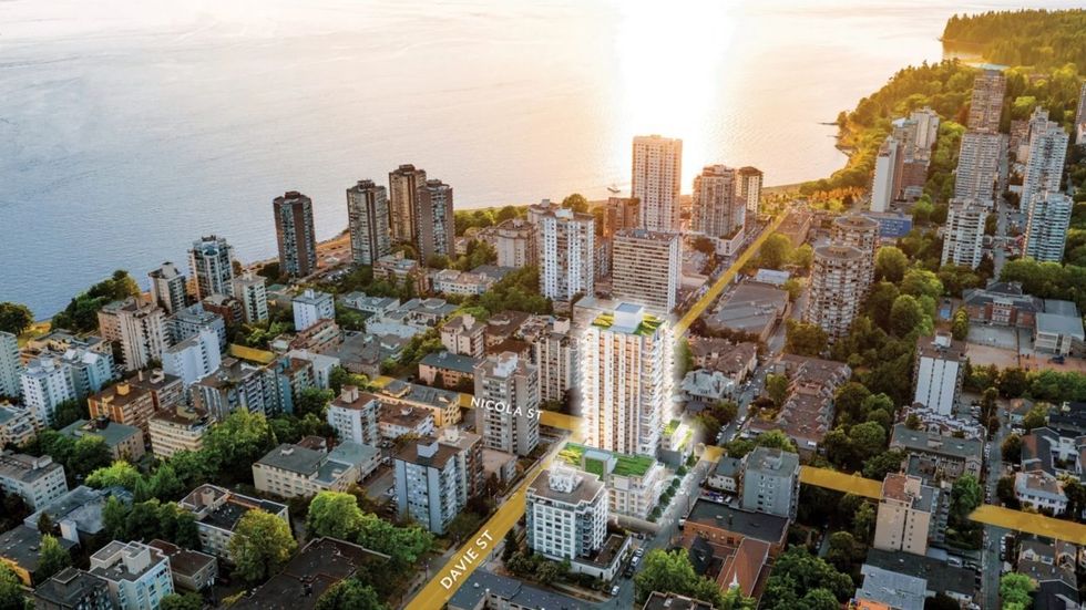 A rendering of the Davie & Nicola project that was planned for 1485 Davie Street in Vancouver.