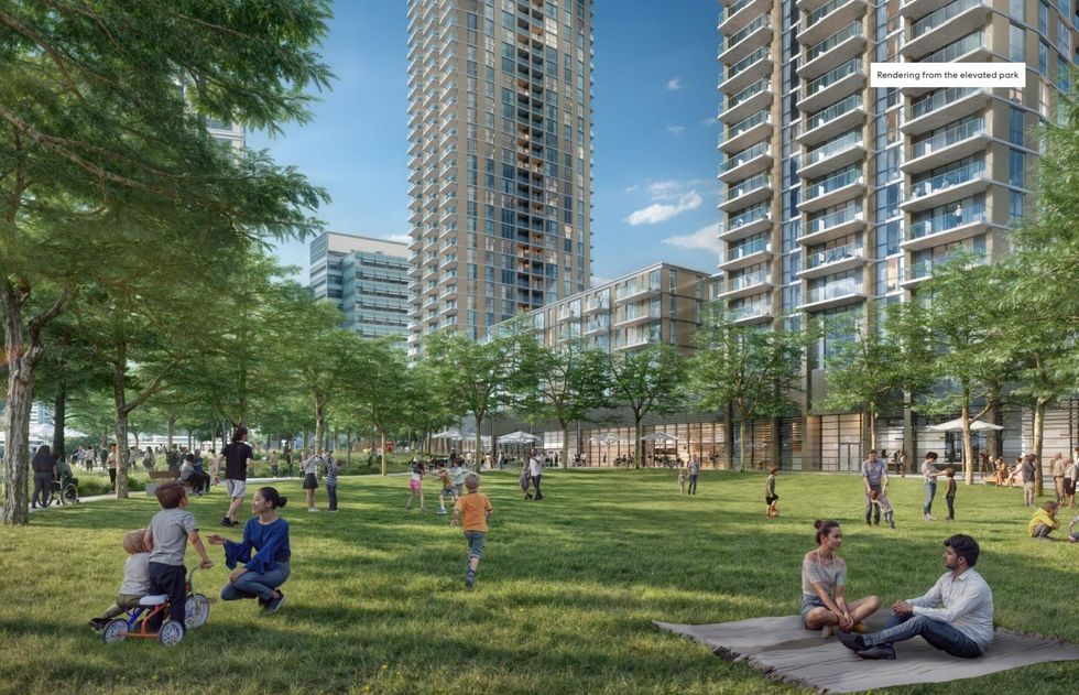 A rendering of the elevated park at Marine Gateway 2.