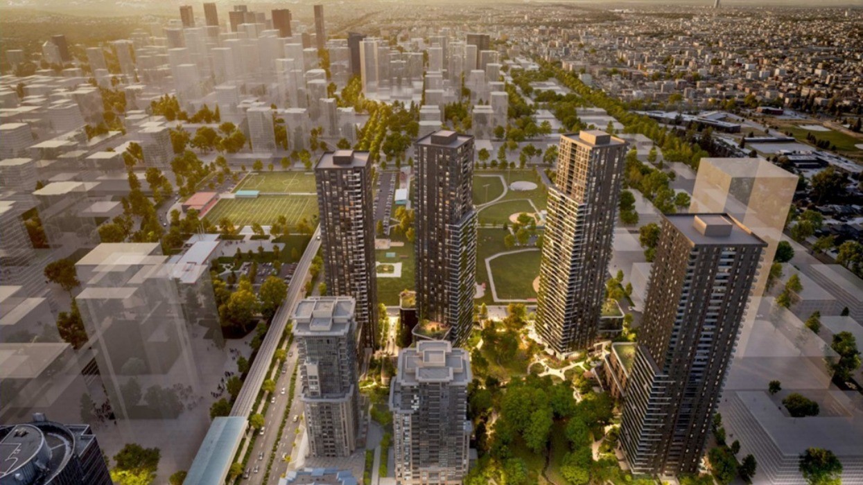 A rendering of the four towers planned near Gateway Station in Surrey.
