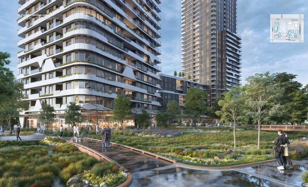 A rendering of the greenspace proposed for the Gateway project.