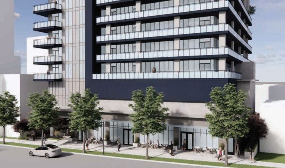 A rendering of the ground-level retail space along Joyce Street.