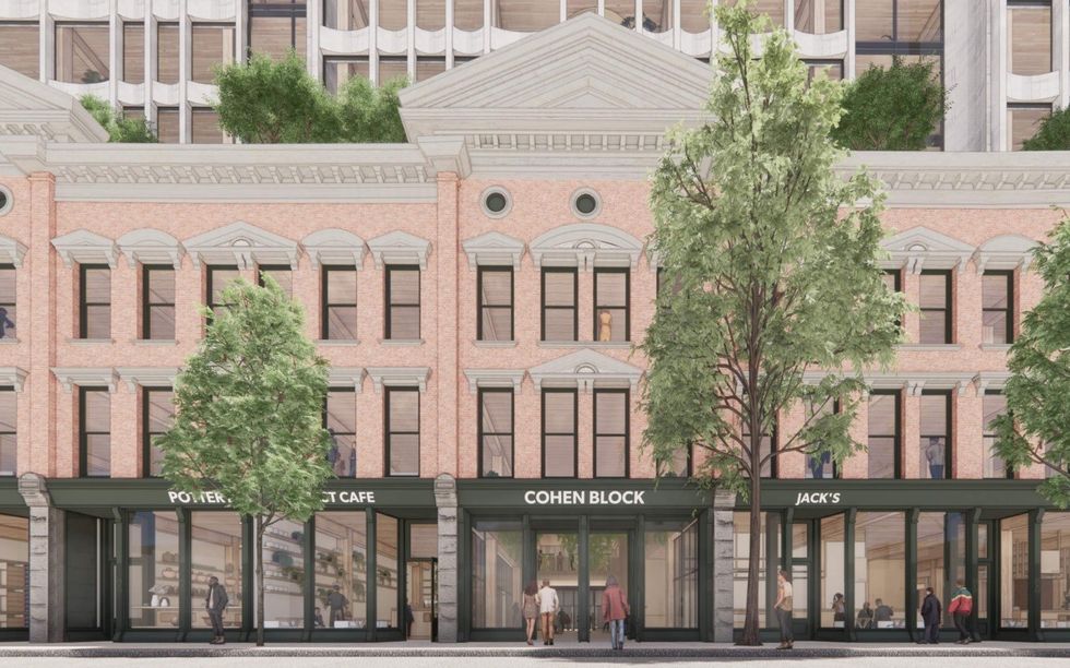 A rendering of the heritage facade of the Cordova Office building.