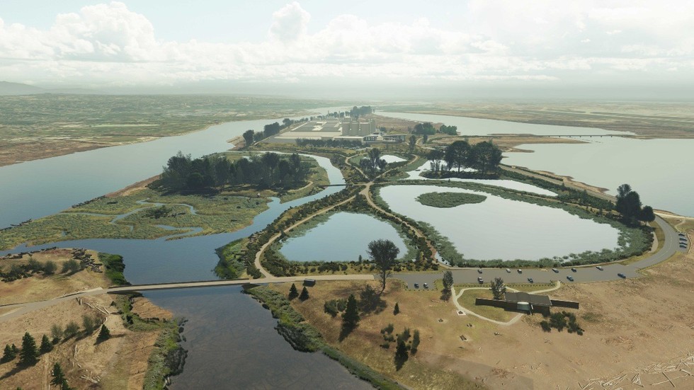 A rendering of the Iona Island Wastewater Treatment Plant and Iona Beach Regional Park.