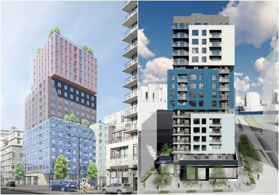 A rendering of the original proposal (left) and the current proposal (right).