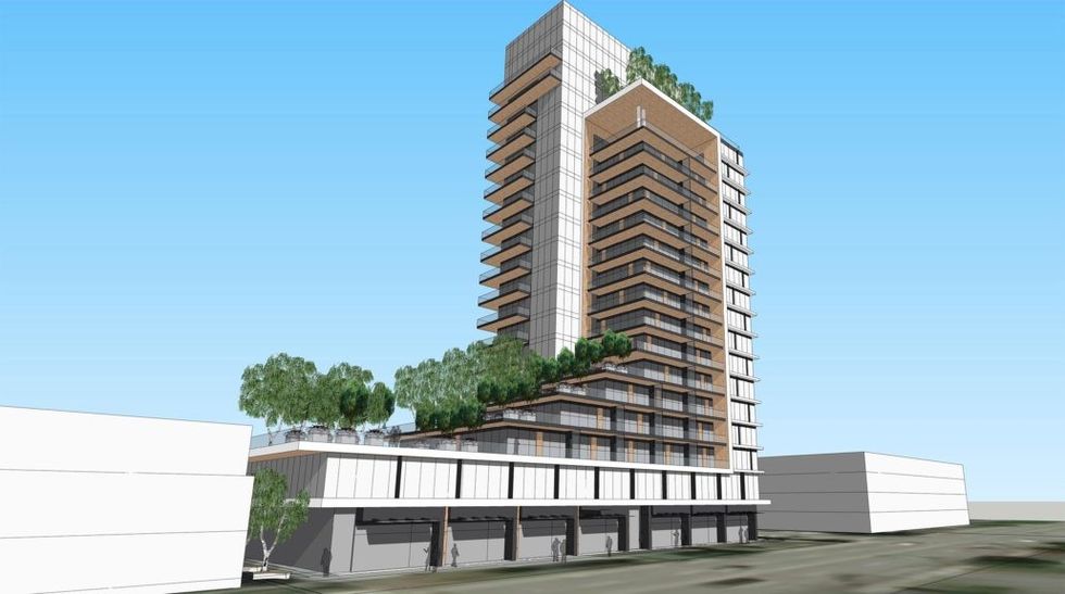 A rendering of the planned high-rise tower at 6605-6665 Royal Oak Avenue in Burnaby.