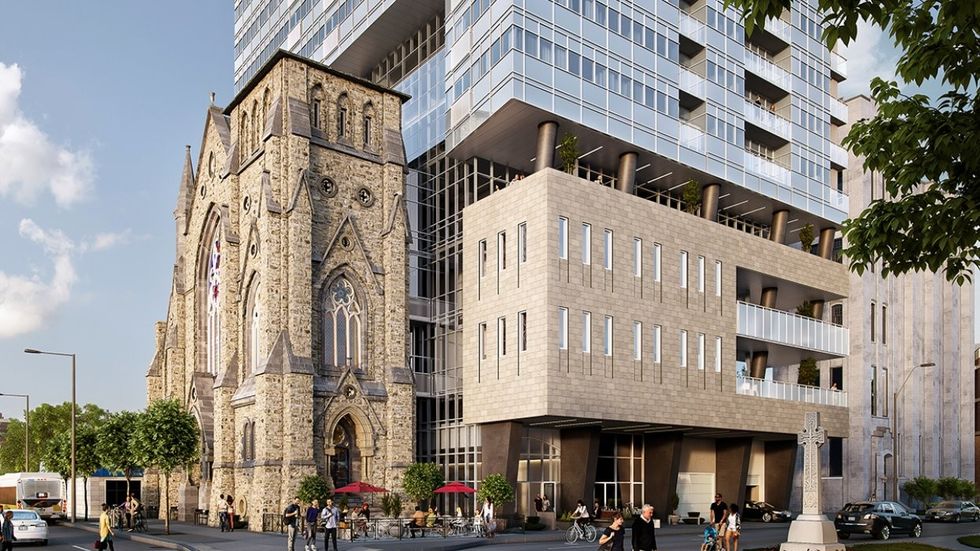 A rendering of the project planned for 98 James Street South in Hamilton, Ontario.