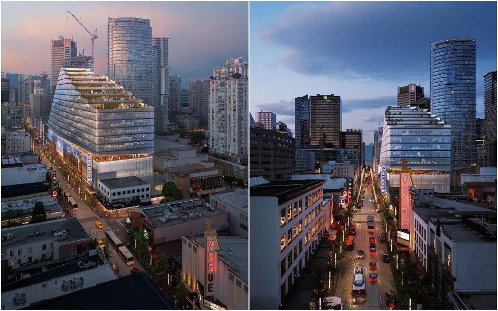 A rendering of the proposal for 800-876 Granville Street.