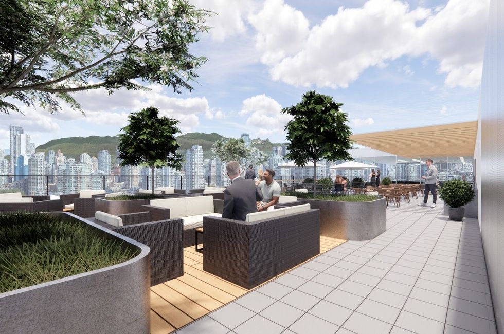 A rendering of the rooftop amenity space.