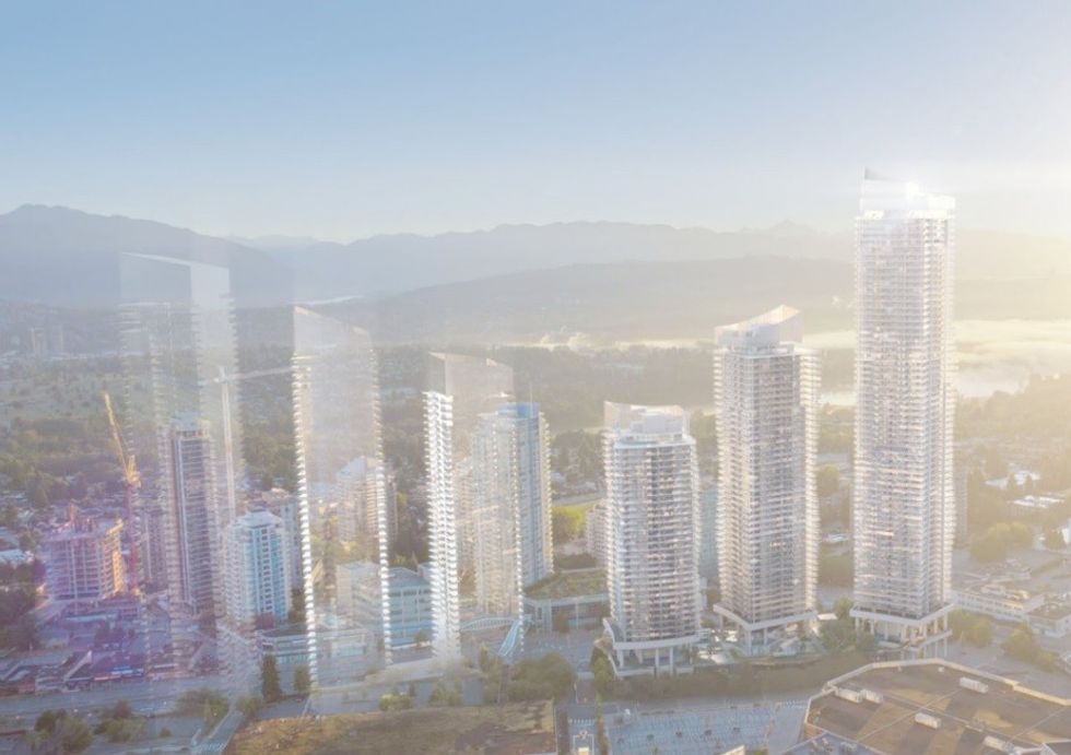 A rendering of the six residential towers along Kingsway.