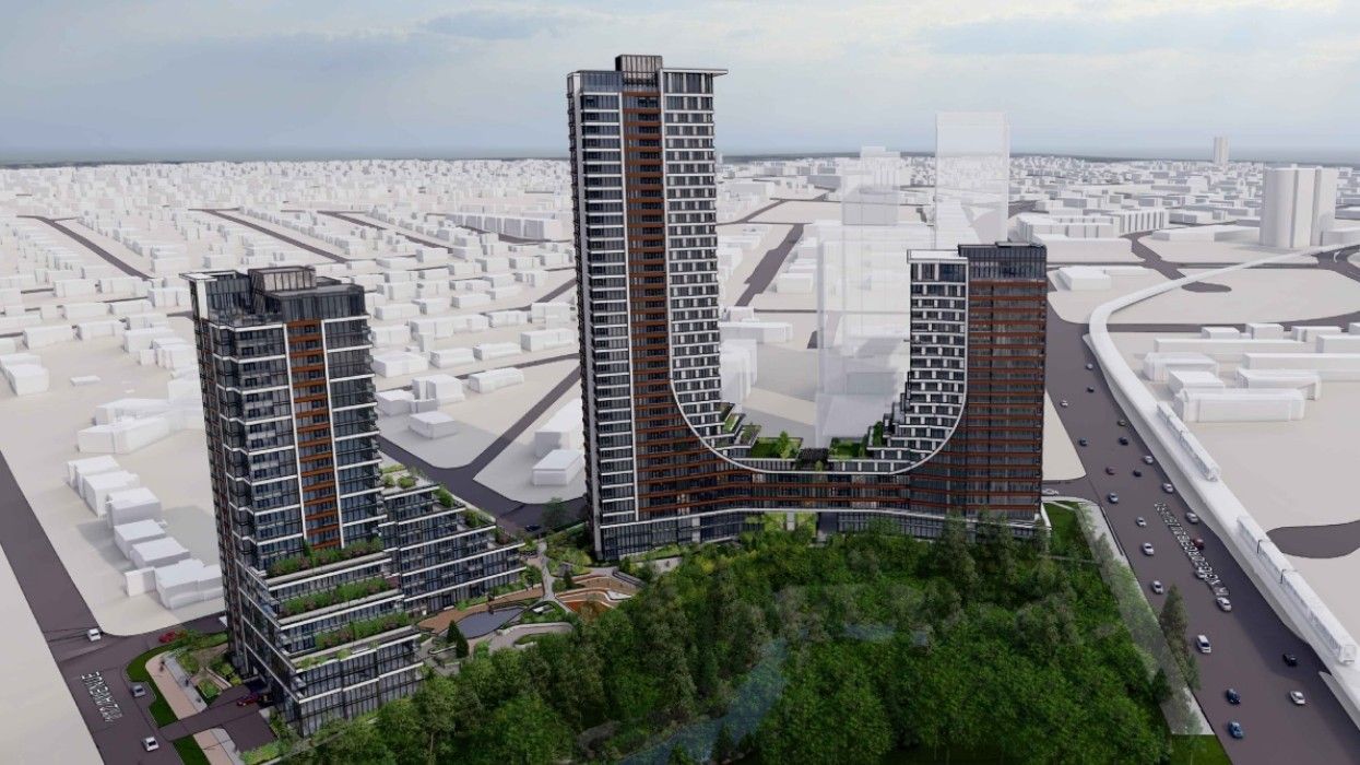 A rendering of the three towers proposed for 11151 Bolivar Road in Surrey.