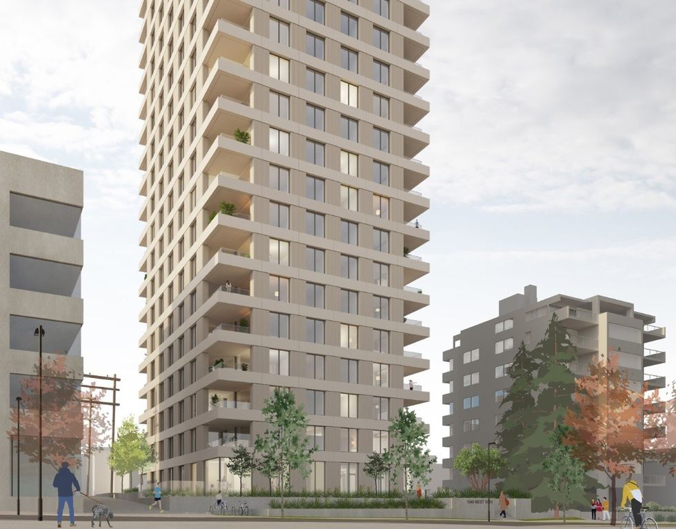 A rendering of the tower proposed for 1540 W 10th Avenue.