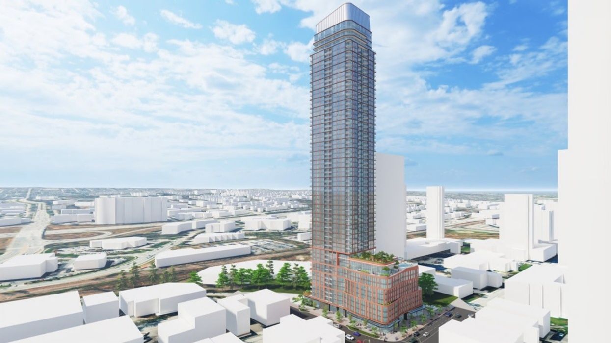A rendering of the tower proposed for 2211-2271 Rosser Avenue in Burnaby.