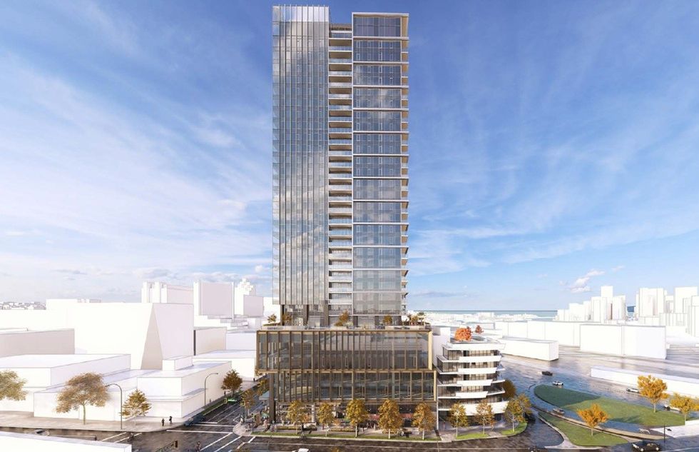 A rendering of the tower proposed for 2219-2285 Cambie Street in Vancouver.