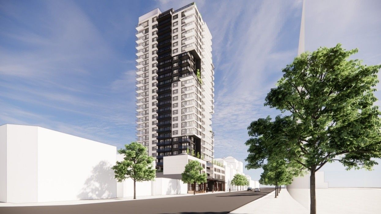 A rendering of the tower proposed for 2245-2283 W Broadway in Vancouver.