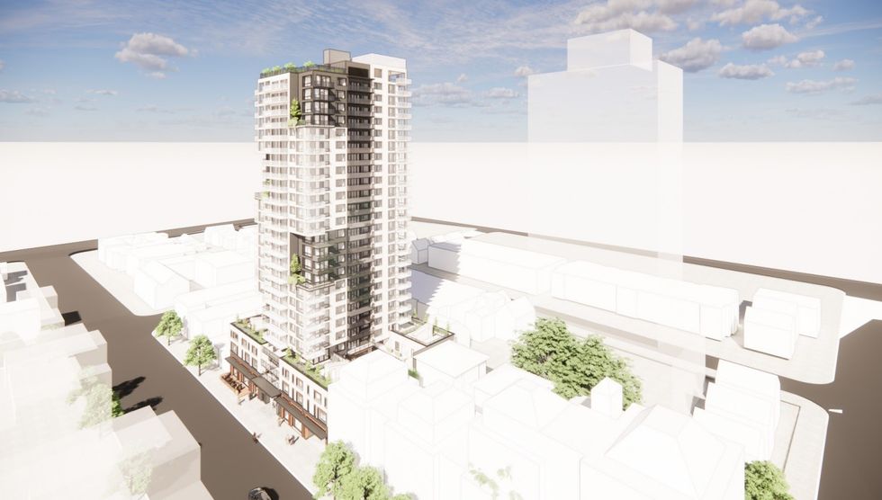 A rendering of the tower proposed for 2245-2283 W Broadway in Vancouver.