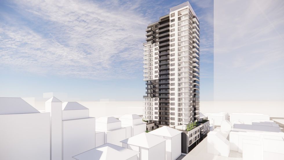 A rendering of the tower proposed for 2245-2283 W Broadway in Vancouver.
