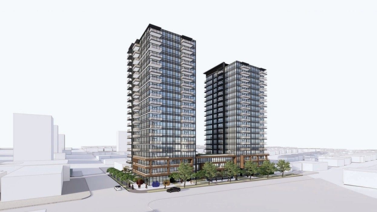A rendering of the towers proposed for 1726 W 11th Avenue in Vancouver.